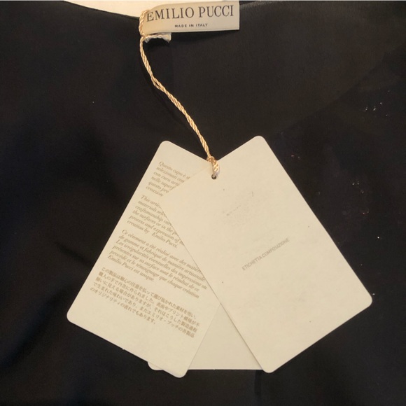 NWT Emilio Pucci Black Silk Top with Multicolored Sequins on one shoulder size M - Picture 6 of 12